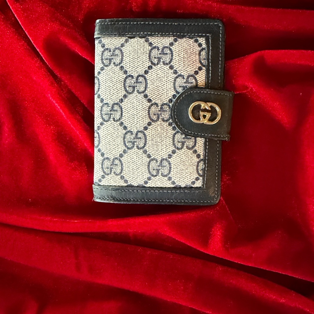 Vintage Gucci Beige and Dark blue Monogram Card Holder